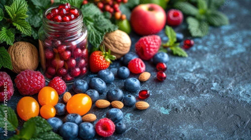 a jar of berries, raspberries, almonds, blueberries, raspberries, oranges, raspberries, raspberries, and more. a jar of berries, raspberries, almonds, blueberries, raspberries, oranges, raspberries, raspberries, and more.