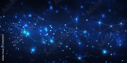 Abstract cobalt background with connection and network concept, cyber blockchain