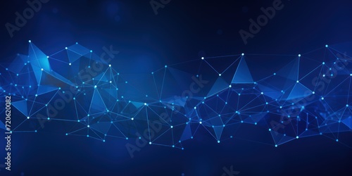Abstract cobalt background with connection and network concept, cyber blockchain