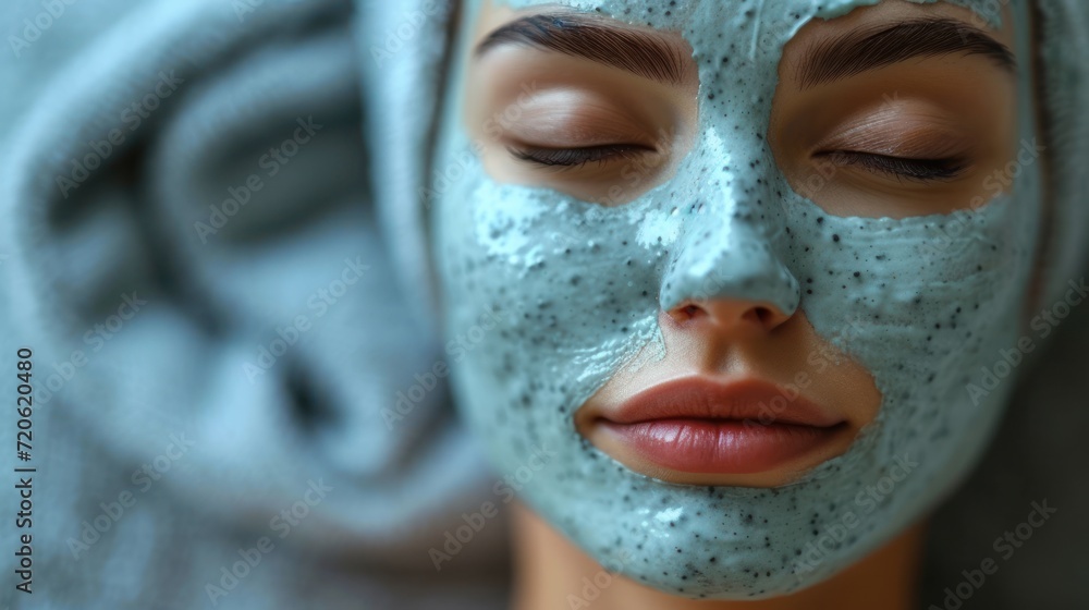 a close up of a woman with a face mask on and a towel on the back of her head and a towel on the side of her head behind her head. a close up of a woman with a face mask on and a towel on the back of her head and a towel on the side of her head behind her head.