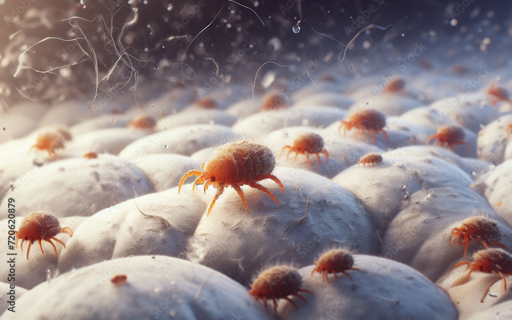 Enlarged picture dust mites disease sleep sofa - obrazy, fototapety, plakaty 