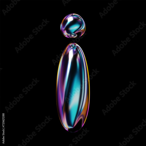 3D letter I glossy holographic, Y2K style retro futuristic with metallic reflection. Volumetric render of balloon bubble effect, isolated vector illustration