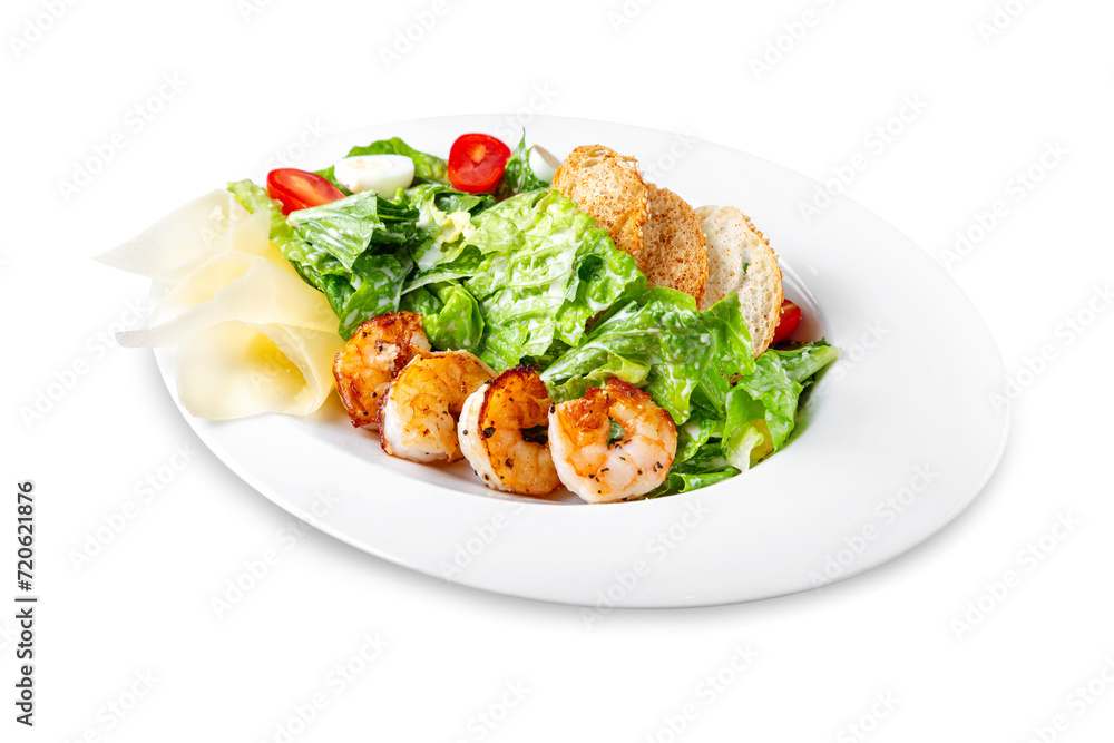 Caesar salad with shrimp. Isolated. Caesar salad with shrimp. Isolated.