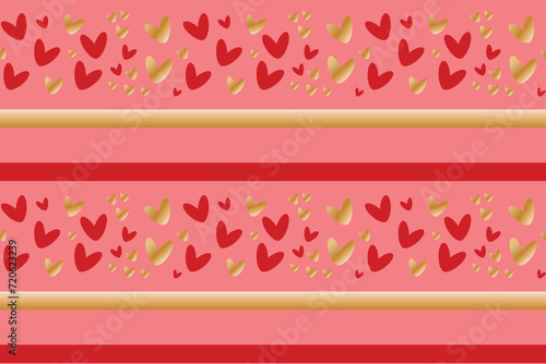 Cute red gold hearts lines seamless pattern lovely romantic Pink background Valentine's Day Mother's textiles fabric wallpaper decorative wrapping paper wallpapers polygraphy banners Vector design Joy
