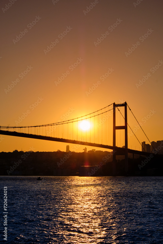 Istanbul. Bosphorus bridge at sunset, view of the European part of the city Istanbul. Bosphorus bridge at sunset, view of the European part of the city