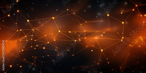 Abstract orange background with connection and network concept, cyber blockchain 