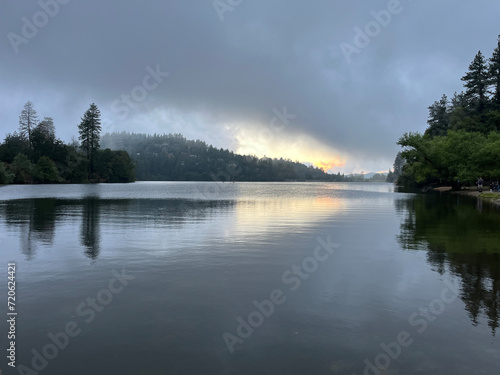 Lake Gregory view with clouds and fog