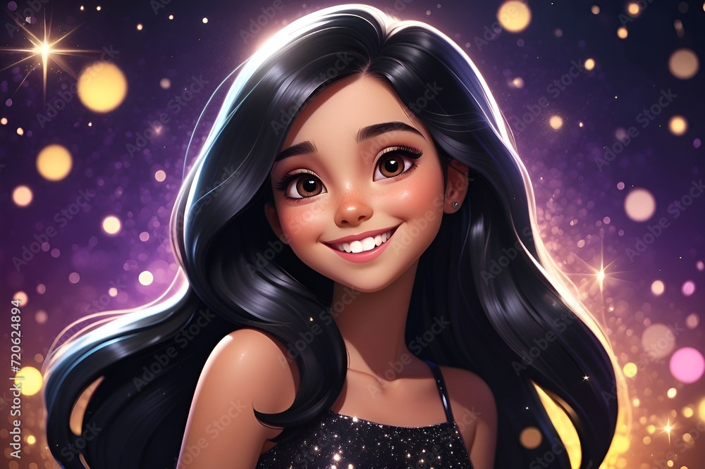 Gorgeous Radiance, Smiling Beautiful girl in Black Glittered Embrace, Beautiful cartoon girl wallpaper Gorgeous Radiance, Smiling Beautiful girl in Black Glittered Embrace, Beautiful cartoon girl wallpaper