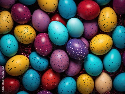 collection of brightly colored and intricately patterned Easter eggs. They are arranged in a row and have a black background. The eggs vary in size and are of different shapes.