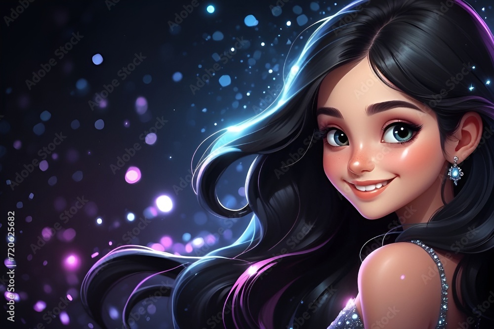 Gorgeous Radiance, Smiling Beautiful girl in Black Glittered Embrace, Beautiful cartoon girl wallpaper Gorgeous Radiance, Smiling Beautiful girl in Black Glittered Embrace, Beautiful cartoon girl wallpaper