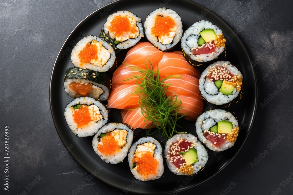 platter of sushi rolls . ai generated platter of sushi rolls . ai generated