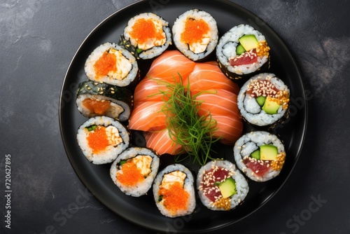 platter of sushi rolls . ai generated
