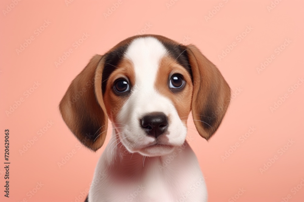 Beagle puppy. cub, breed dog, pet. peach fuzz background.