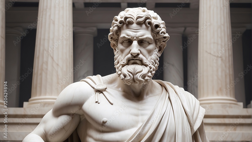 Obraz premium Photorealistic stoic greek marble statue in temple, Stoics and stoicism motivational and inspirational quotes