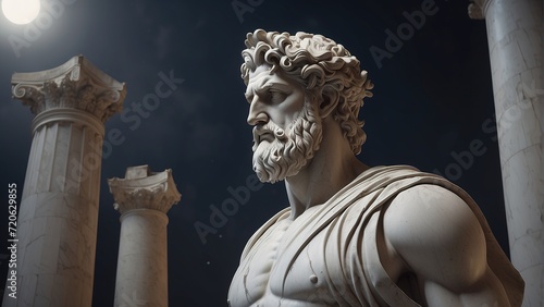 Photorealistic stoic greek marble statue in temple, Stoics and stoicism motivational and inspirational quotes