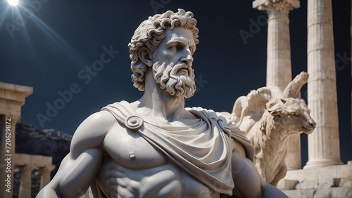 Photorealistic stoic greek marble statue in temple, Stoics and stoicism motivational and inspirational quotes