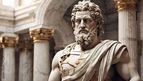 Photorealistic stoic greek marble statue in temple, Stoics and stoicism motivational and inspirational quotes photo