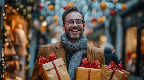 A Business Man Delights in Shopping for Gifts at the Mall