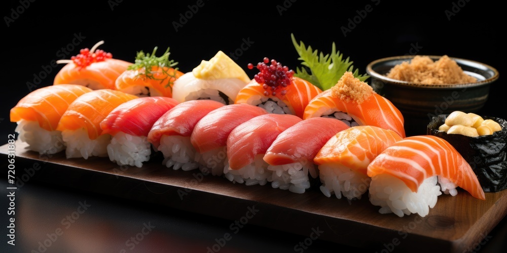 platter of sushi rolls . ai generated platter of sushi rolls . ai generated