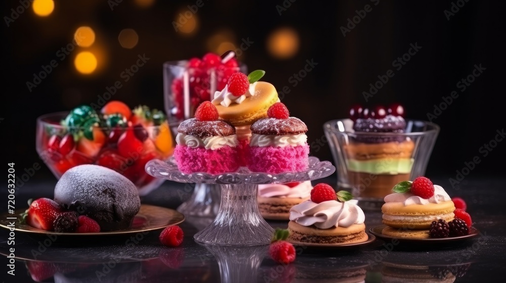 Delicious dessert cakes and sweets on the table