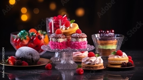 Delicious dessert cakes and sweets on the table