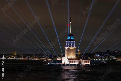 Canvas Print The Maiden's Tower. Beautiful sunset Panoramic istanbul.