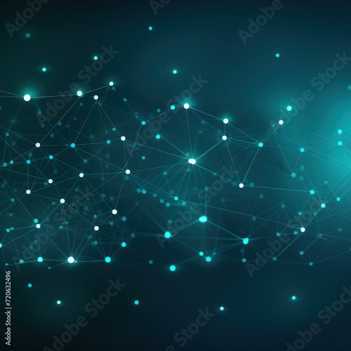 Abstract teal background with connection and network concept, cyber blockchain