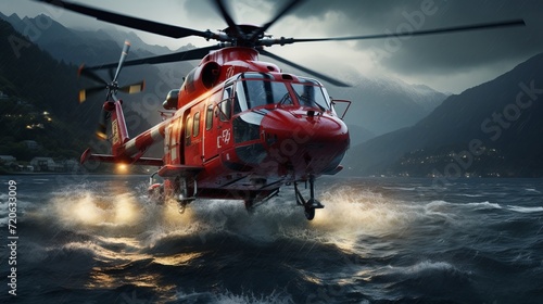Urgent aerial rescue mission depicting heroic helicopter in action saving lives with urgency