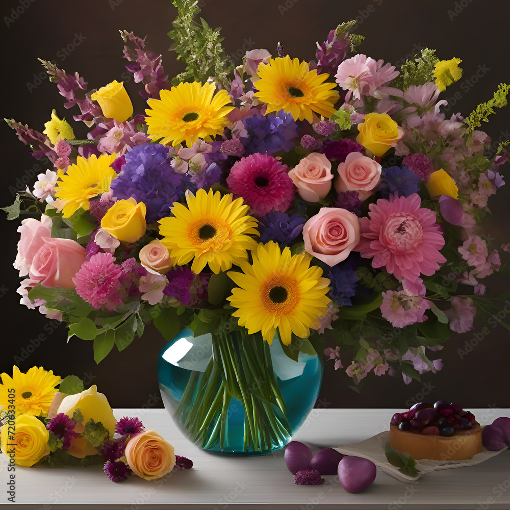 Colorful flowers in a vase