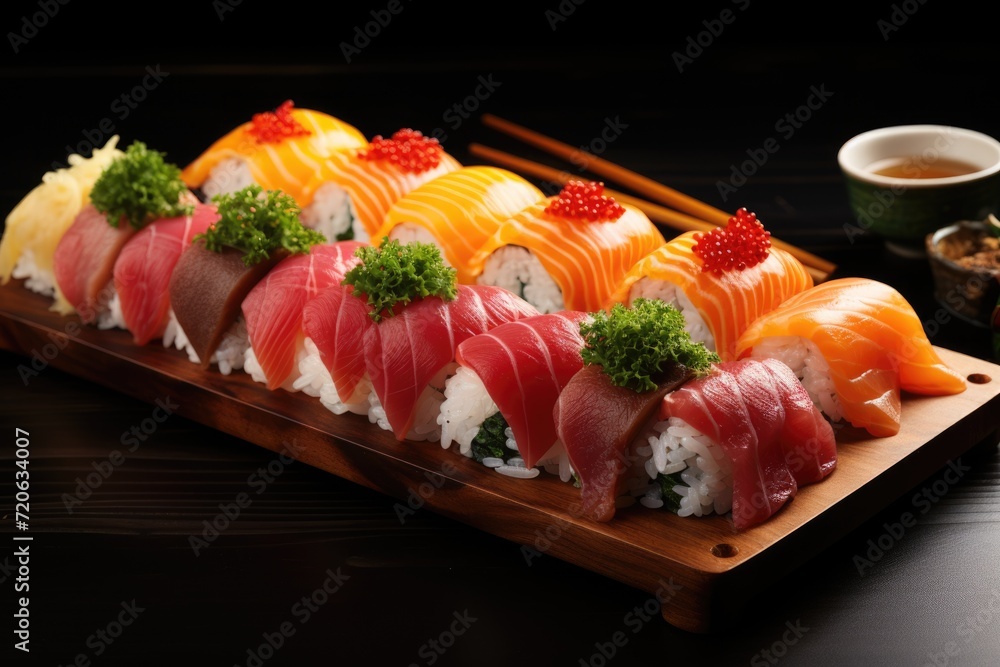 platter of sushi rolls . ai generated platter of sushi rolls . ai generated