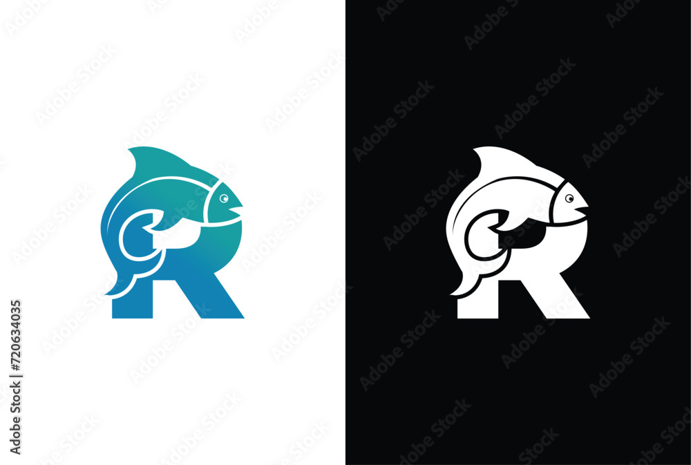 Initial Letter R Fish Logo Design Vector Icon Graphic Emblem ...
