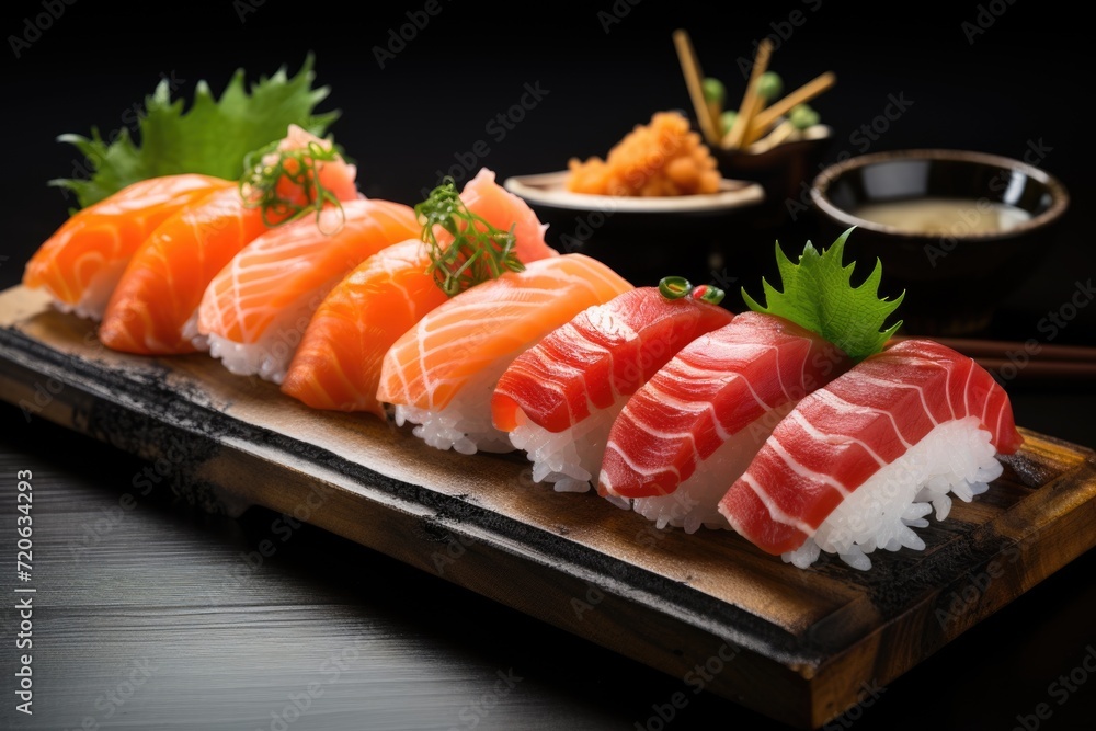 platter of sushi rolls . ai generated platter of sushi rolls . ai generated