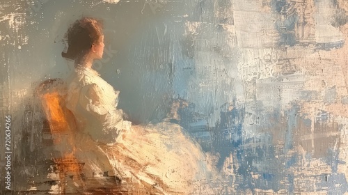 Impressionist Elegance. A Beautiful Depiction of a Woman Relaxing in a Chair with a Light Touch 