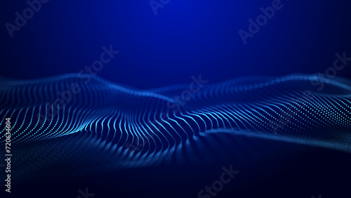 Abstract background grid. Data stream. Futuristic blue particle wave. 3d rendering.