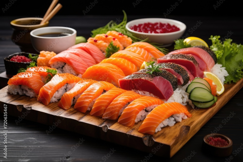 platter of sushi rolls . ai generated platter of sushi rolls . ai generated