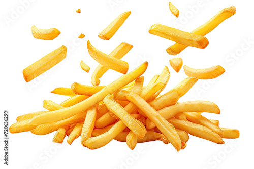French fries or potato fries with salt taste isolated on background, fast food with high calories, popular appetizer or snack. photo