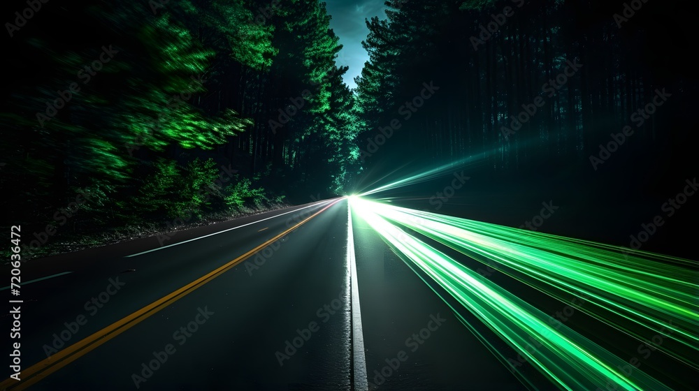 long green light speed exposure photo - obrazy, fototapety, plakaty 