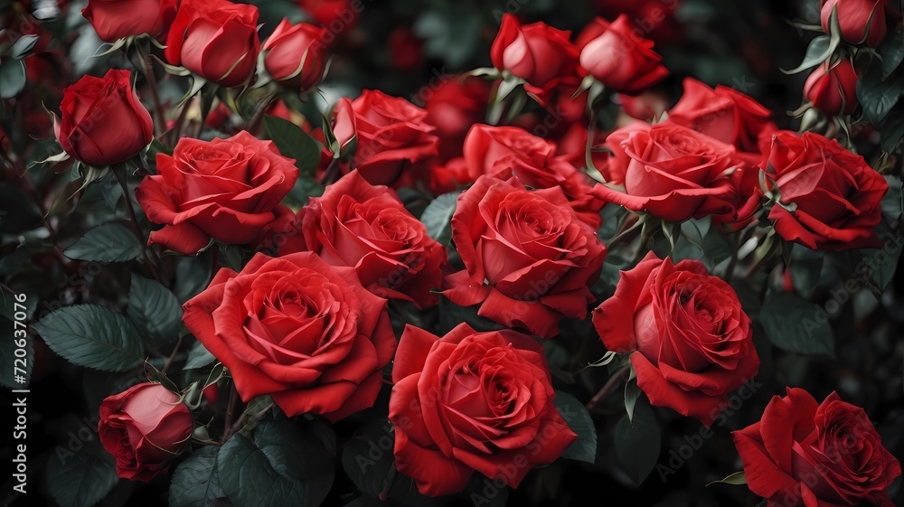 Natural red roses background. Generative AI Natural red roses background. Generative AI