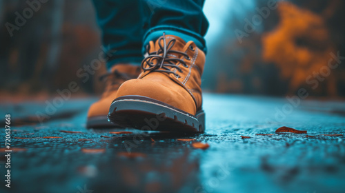 Walking with brown shoes on a wet street in the Autumn