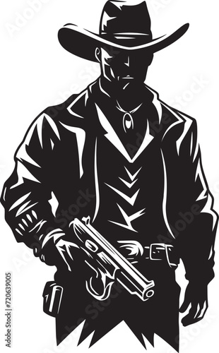 Quick Draw Rodeo Cowboy Gun Logo Icon Western Warden Cowboy with Gun Emblem