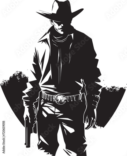Cattle Rustler Renegade Cowboy Gun Logo Design Lone Ranger Legacy Cowboy with Gun Vector Icon