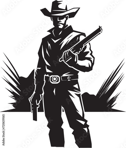 Quick Draw Rodeo Cowboy Gun Logo Design Western Warden Cowboy with Gun Vector Element