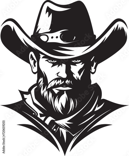 Quick Draw Rodeo Cowboy Gun Logo Emblem Western Warden Cowboy with Gun Vector Icon