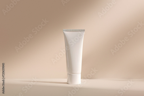 A white tube of cream in a commercial photo designed for an advertising project  featuring a fashionable composition