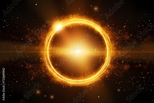 abstract golden light circle effect in black background