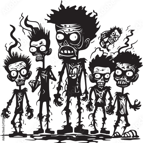 Cartoonish Cadavers Clan Zombies Vector Logo Design Monster Mash Doodles Zombie Group Design Element