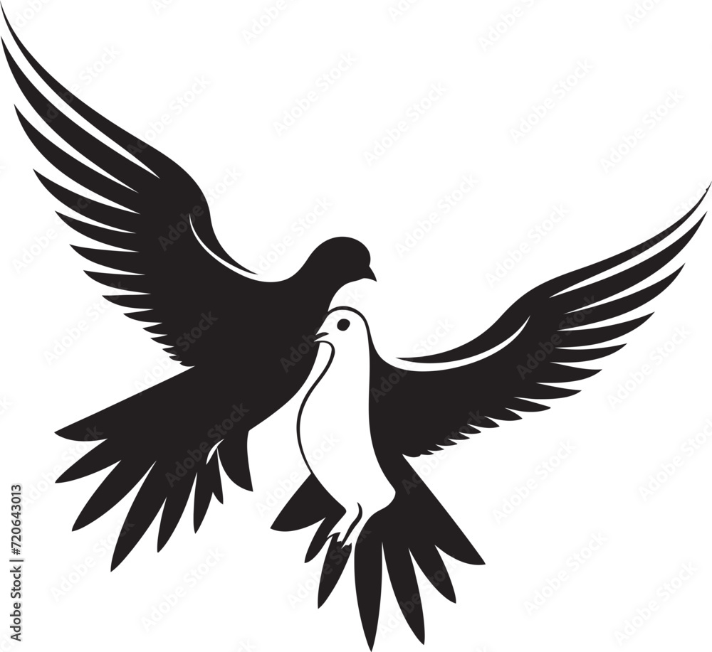 Obraz premium Harmony in Flight Dove Pair Emblem Design Pair of Peace Vector Icon of a Dove Pair