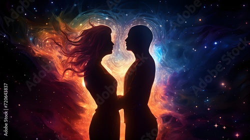 Two silhouettes of a man and a woman facing each other