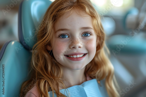 girl at the doctor's appointmen, child sitting in a dental chair,medical concepts photo