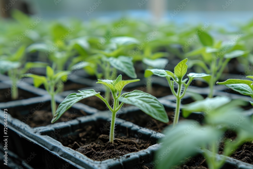 Tomato seedlings on table Tomato seedlings on table